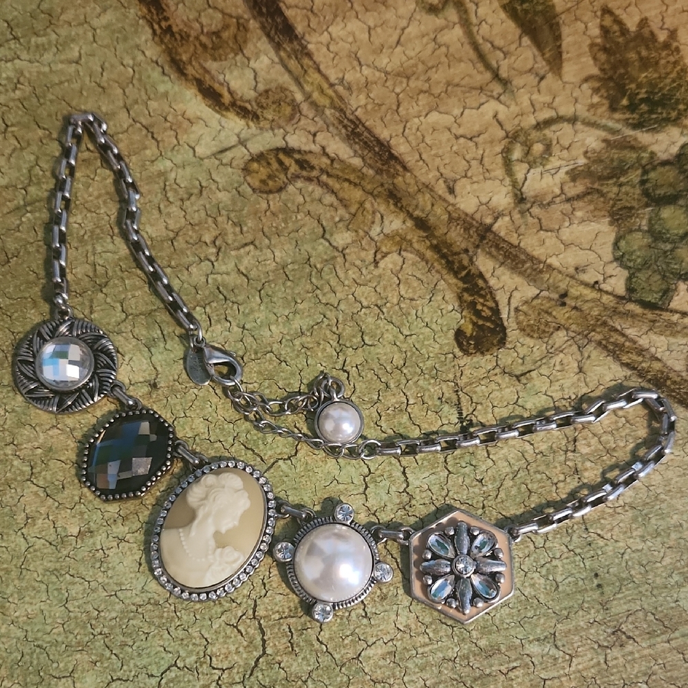 Lia Sophia Silver Necklace with Cream and Pearl Accents